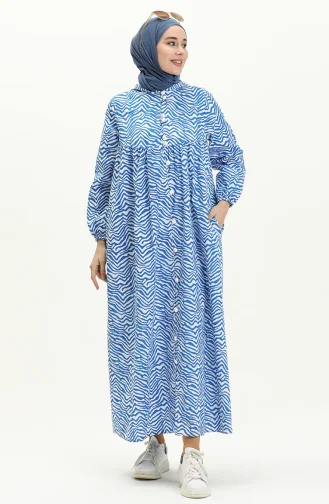 Terry Cotton Printed Abaya 24Y8871-03 Saxe 24Y8871-03