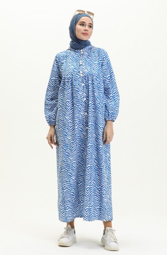Terry Cotton Printed Abaya 24Y8871-03 Saxe 24Y8871-03