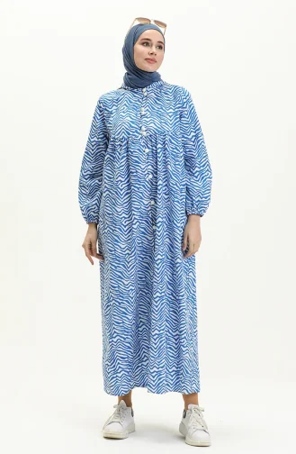 Terry Cotton Printed Abaya 24Y8871-03 Saxe 24Y8871-03