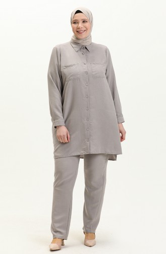 Ensemble Pantalon Tunique en Tissu Aerobin Grande Taille 1013-01 Gris 1013-01