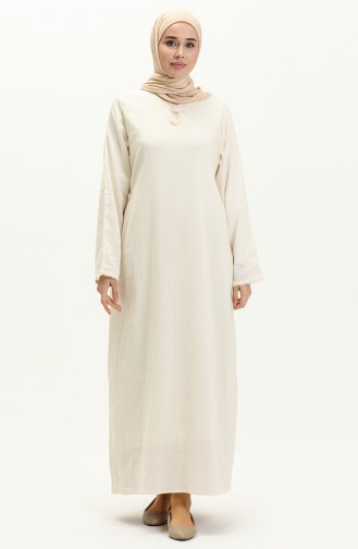 Übergröße Leinen Umrah Hajj Kleid 00013-01 Creme 00013-01