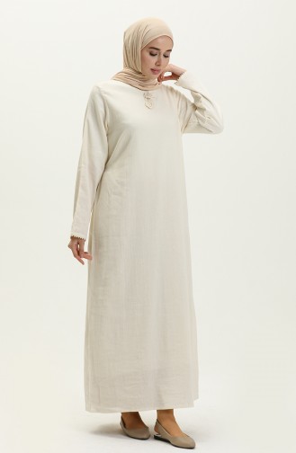 Übergröße Leinen Umrah Hajj Kleid 00013-01 Creme 00013-01
