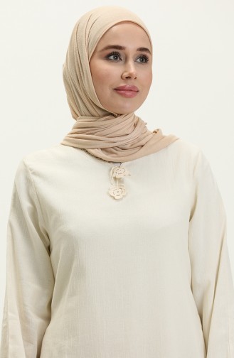 Übergröße Leinen Umrah Hajj Kleid 00013-01 Creme 00013-01