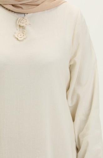 Übergröße Leinen Umrah Hajj Kleid 00013-01 Creme 00013-01