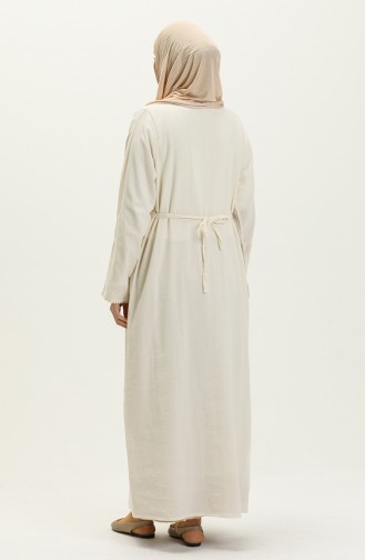 Übergröße Leinen Umrah Hajj Kleid 00013-01 Creme 00013-01