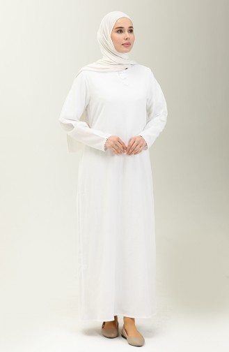 Plus Size Şile Fabric Umrah Hajj Dress 00013-02 White 00013-02