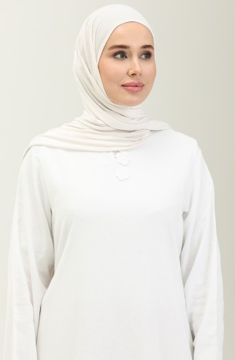 Plus Size Şile Fabric Umrah Hajj Dress 00013-02 White 00013-02