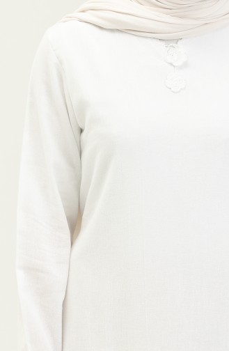 Plus Size Şile Fabric Umrah Hajj Dress 00013-02 White 00013-02