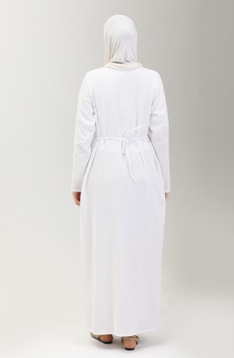 Plus Size Şile Fabric Umrah Hajj Dress 00013-02 White 00013-02