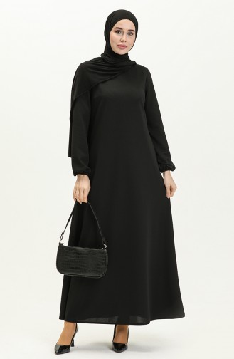 Kleid mit elastischen Ärmeln 2052-01 Schwarz 2052-01
