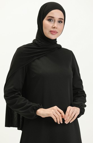 Kleid mit elastischen Ärmeln 2052-01 Schwarz 2052-01