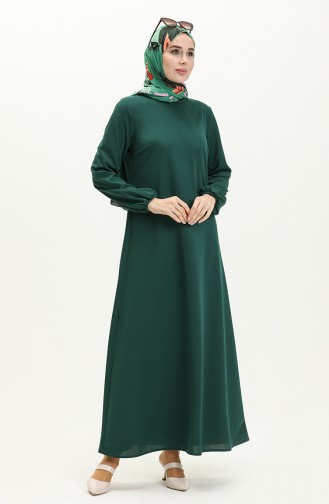 Elastic Sleeve Dress 2052-02 Emerald Green 2052-02