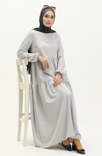 Gerafftes Detailkleid 2053-04 Hellgrau 2053-04