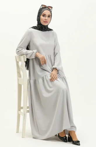 Gerafftes Detailkleid 2053-04 Hellgrau 2053-04