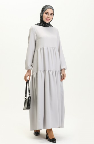 Shirred Detail Dress 2053-04 Light Gray 2053-04