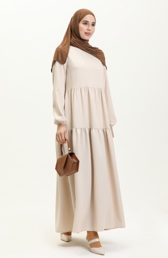 Robe Détaillée à Volants 2053-05 Beige 2053-05