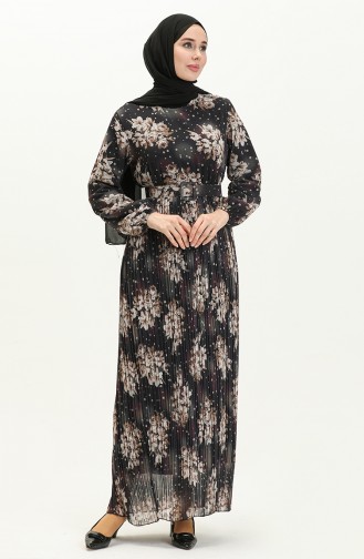 Plissiertes Chiffonkleid 0884-03 Schwarz 0884-03