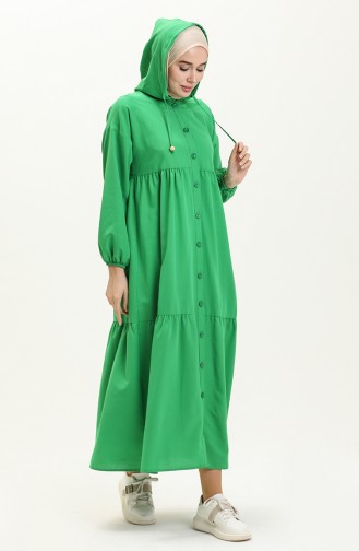 Terikoton Kapüşonlu Elbise 24Y8884-04 Yeşil