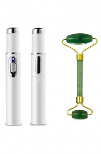 Xolo Mavi Işık 3d Akne Sivilce Kalemi + Jade Roller Yeşil Yeşim Taşı 2532-01 Beyaz