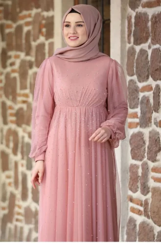 Glitzerndes Hijab-Abendkleid In Puder 2208