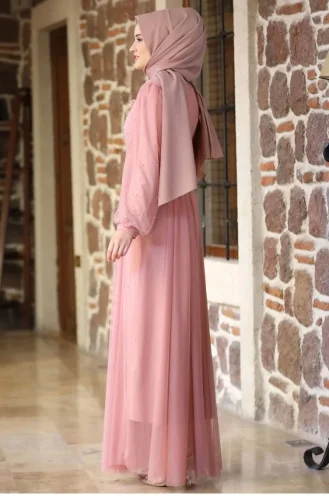 Glitzerndes Hijab-Abendkleid In Puder 2208