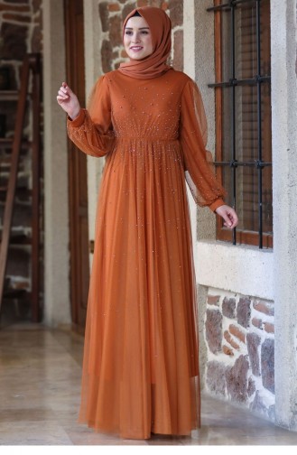 Ziegelrot Hijab-Abendkleider 2211