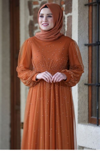 Ziegelrot Hijab-Abendkleider 2211