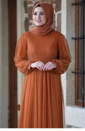 Ziegelrot Hijab-Abendkleider 2211