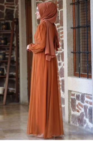 Ziegelrot Hijab-Abendkleider 2211