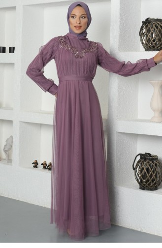 Dark Violet Hijab Evening Dress 2596