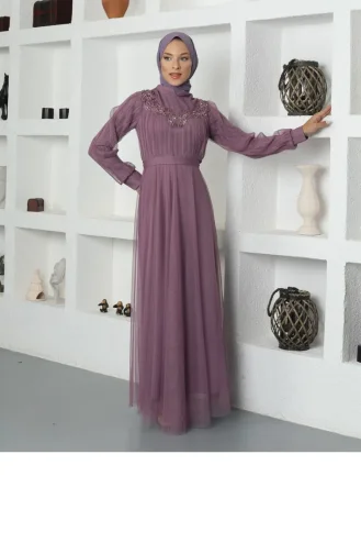 Dark Violet Hijab Evening Dress 2596