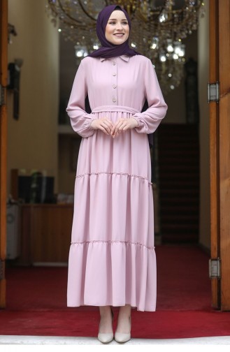 Powder Hijab Evening Dress 2705