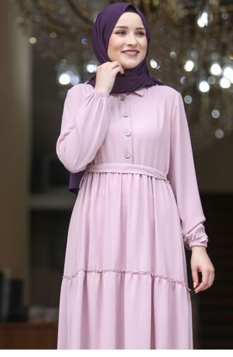 Powder Hijab Evening Dress 2705