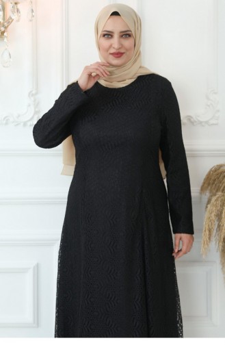 Robe Hijab Feuille Amine Hüma Noir 2716