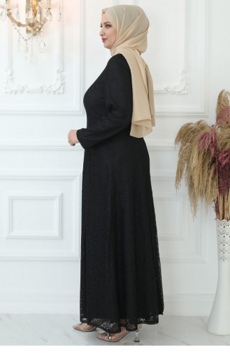 Robe Hijab Feuille Amine Hüma Noir 2716