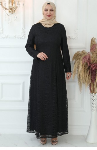 Robe Hijab Feuille Amine Hüma Noir 2716