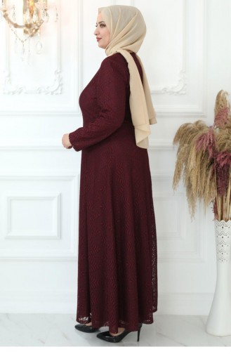 Amine Hüma Leaf Hijab-Kleid Weinrot 2717