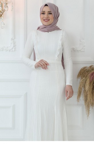 Naturfarbe Hijab-Abendkleider 2764