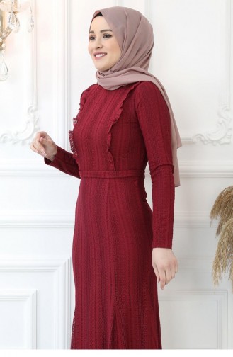 Claret Red Hijab Evening Dress 2765