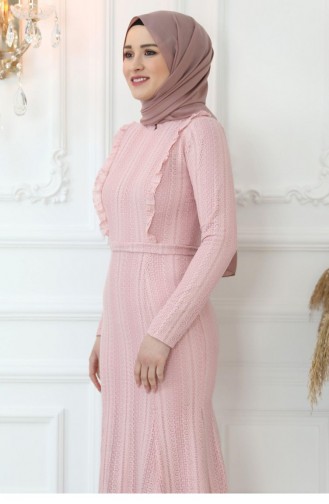 Powder Hijab Evening Dress 2766