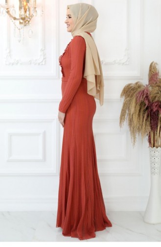 Brick Red Hijab Evening Dress 2768