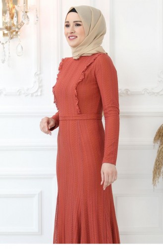 Brick Red Hijab Evening Dress 2768