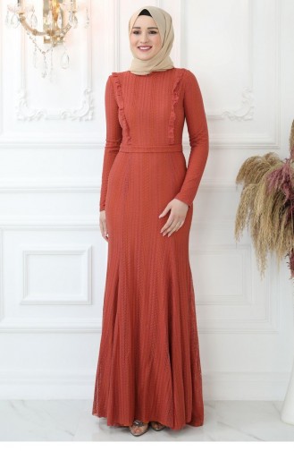 Brick Red Hijab Evening Dress 2768