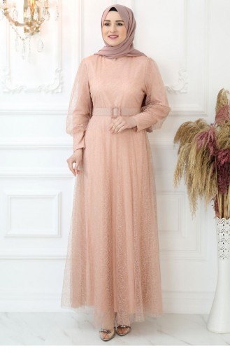 Salmon Hijab Evening Dress 2778