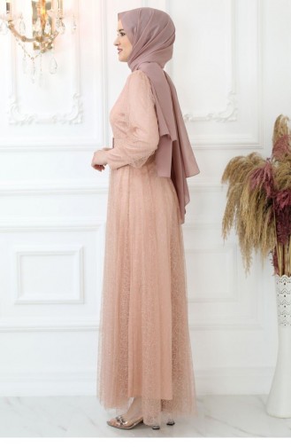 Salmon Hijab Evening Dress 2778