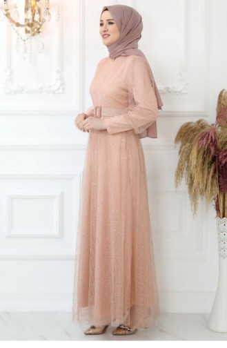 Salmon Hijab Evening Dress 2778