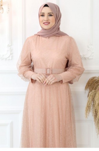 Salmon Hijab Evening Dress 2778