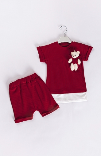 Ayıcıklı Yazlık Bebek Şort Takımı MDBBKTKM-02 Kırmızı