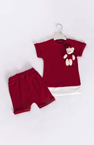 Ayıcıklı Yazlık Bebek Şort Takımı MDBBKTKM-02 Kırmızı