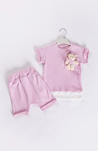 Ayıcıklı Yazlık Bebek Şort Takımı MDBBKTKM-04 Pembe